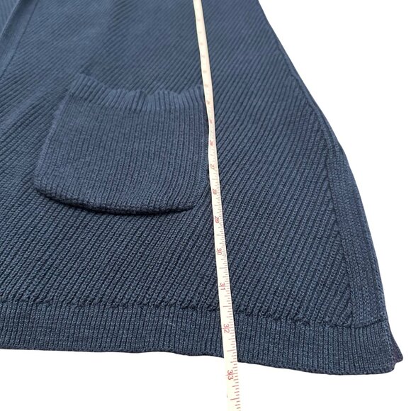 LL Bean Cardigan Women L Reg Navy Blue Knit Duster Long Pockets Open Sweater - Picture 10 of 12